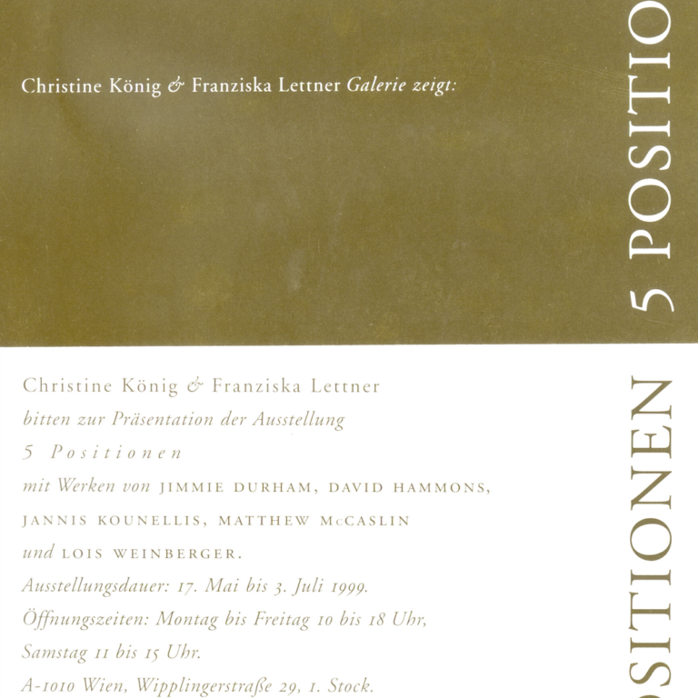 JIMMIE DURHAM, DAVID HAMMONS, JANNIS KOUNELLIS, MATTHEW McCASLIN und LOIS WEINBERGER | 5 Positionen 