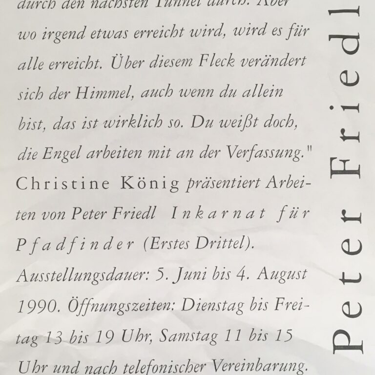 PETER FRIEDL | Inkarnat für Pfadfinder (Erstes Drittel) 