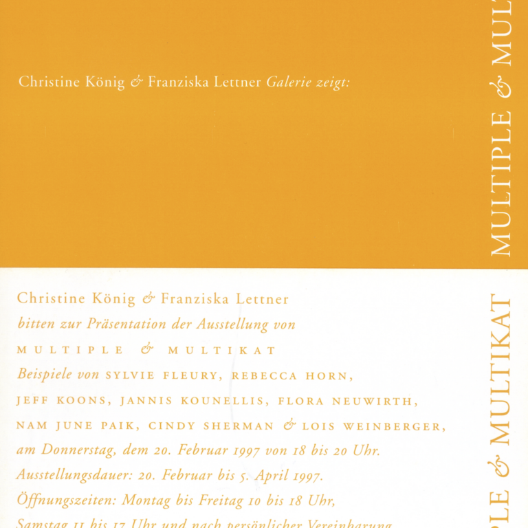 MULTIPLE & MULTIKAT | Beispiele von SYLVIE FLEURY, REBECCA HORN, JEFF KOONS, JANNIS KOUNELLIS, FLORA NEUWIRTH, NAM JUNE PAIK, CINDY SHERMAN & LOIS WEINBERGER 
