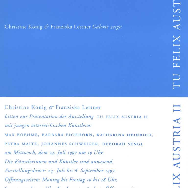 TU FELIX AUSTRIA II | mit jungen österreichischen Künstlern: MAX BOEHME, BARBARA EICHHORN, KATHARINA HEINRICH,  PETRA MAITZ, JOHANNES SCHWEIGER, DEBORAH SENGL 