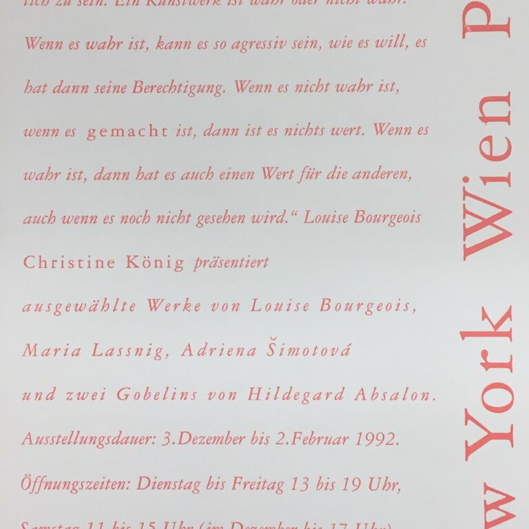 LOUISE BOURGEOIS, MARIA LASSNIG, ADRIENA ŠIMOTOVÁ, HILDEGARD ABSALON | New York Wien Prag 