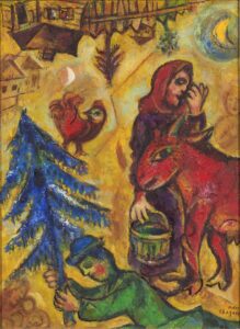 Femme au corsage rouge avec grand bouquet - Galerie Utermann