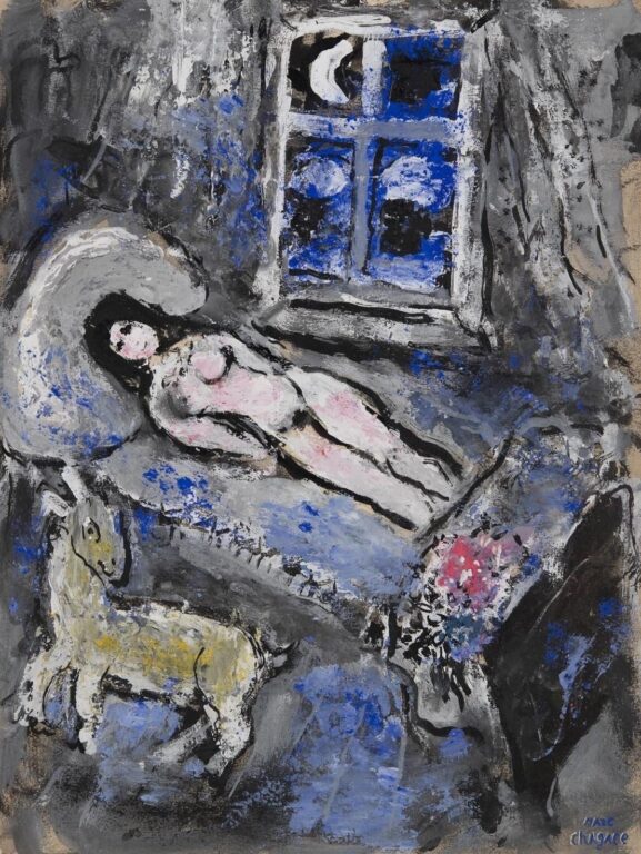 Nu allongé et chèvre, la nuit - Marc Chagall 