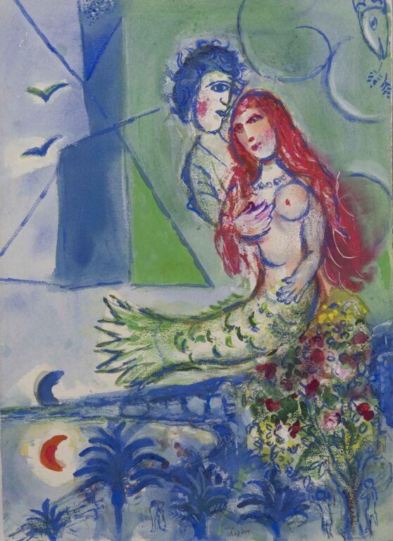 Gouache préparatoire pour la lithographie d’interpretation Sirène au poète - Marc Chagall 
