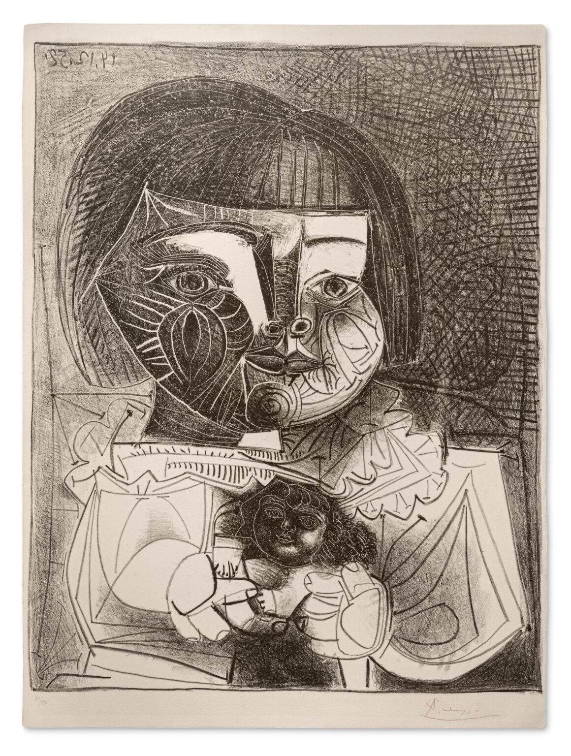 Paloma et sa Poupée sur Fond noir - Pablo Picasso 