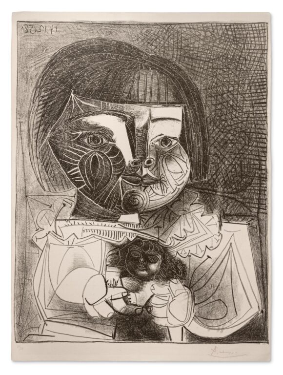 Paloma et sa Poupée sur Fond noir - Pablo Picasso 