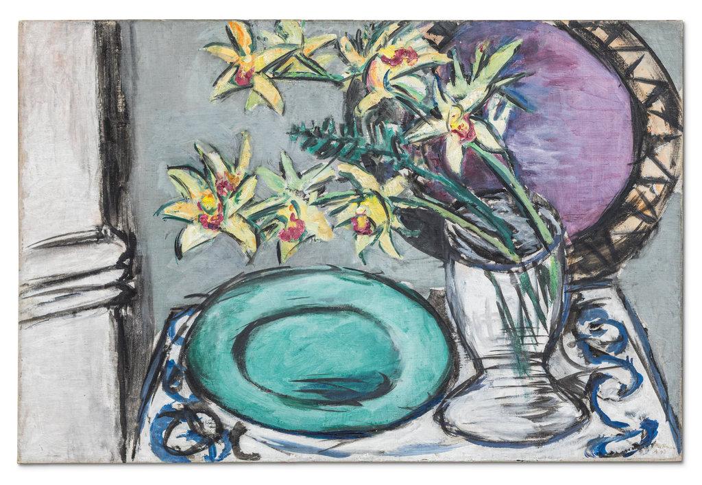 Orchideen-Stillleben mit gr&uuml;ner Schale - Max Beckmann 