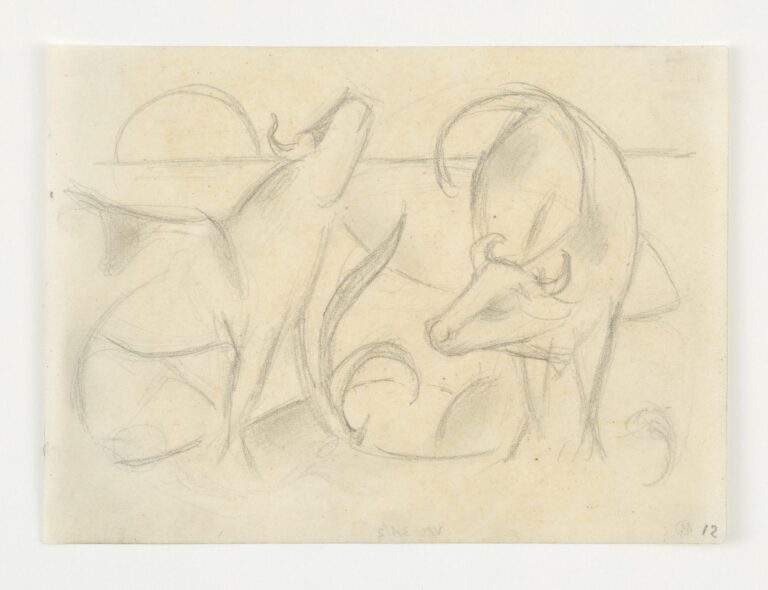 Zwei Kühe mit aufgehender Sonne - Franz Marc 