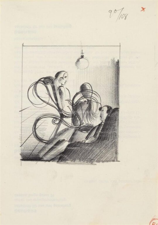 Sitzendengruppe (Gruppe im Raum mit Lampe) - Oskar Schlemmer 