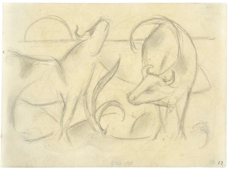 Zwei Kühe mit aufgehender Sonne - Franz Marc 