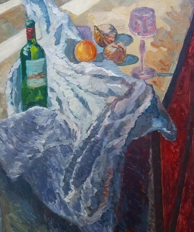 Weinflasche mit Glas - Mads Svendsen-Merbeth 