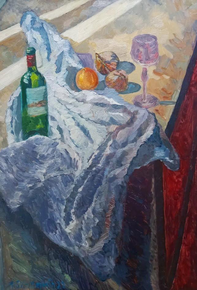 Weinflasche mit Glas - Mads Svendsen-Merbeth 