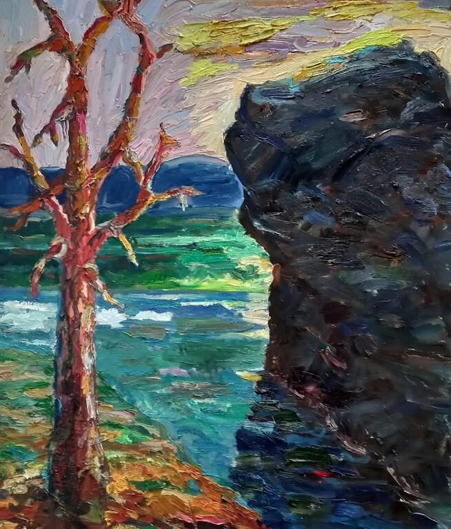 Felsen mit Baum am Fjord - Mads Svendsen-Merbeth 
