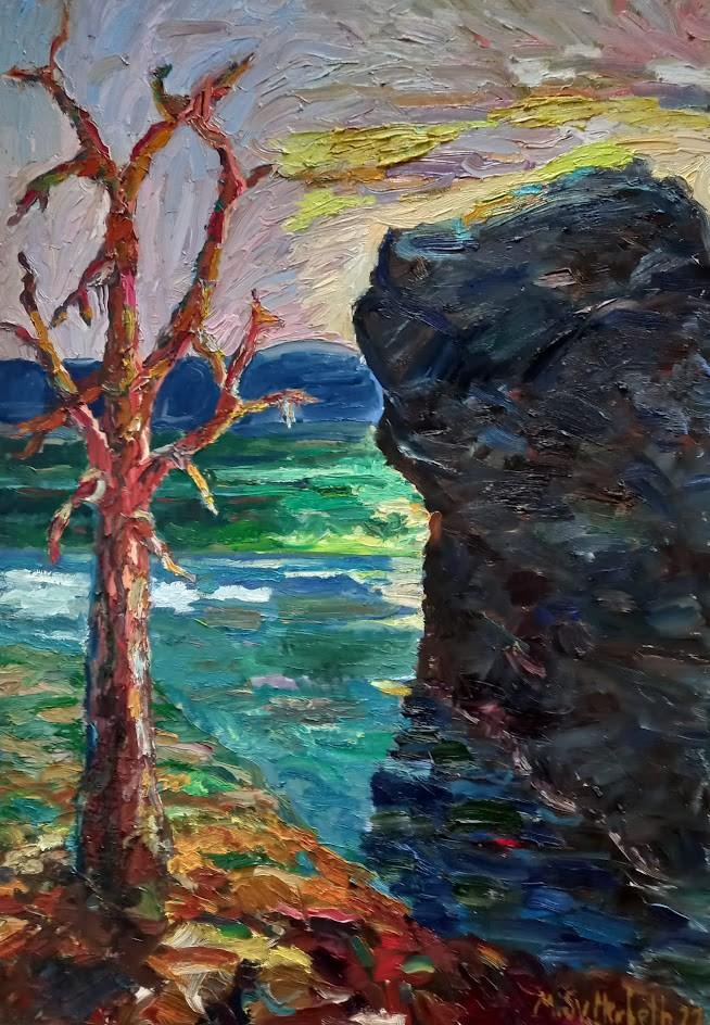 Felsen mit Baum am Fjord - Mads Svendsen-Merbeth 
