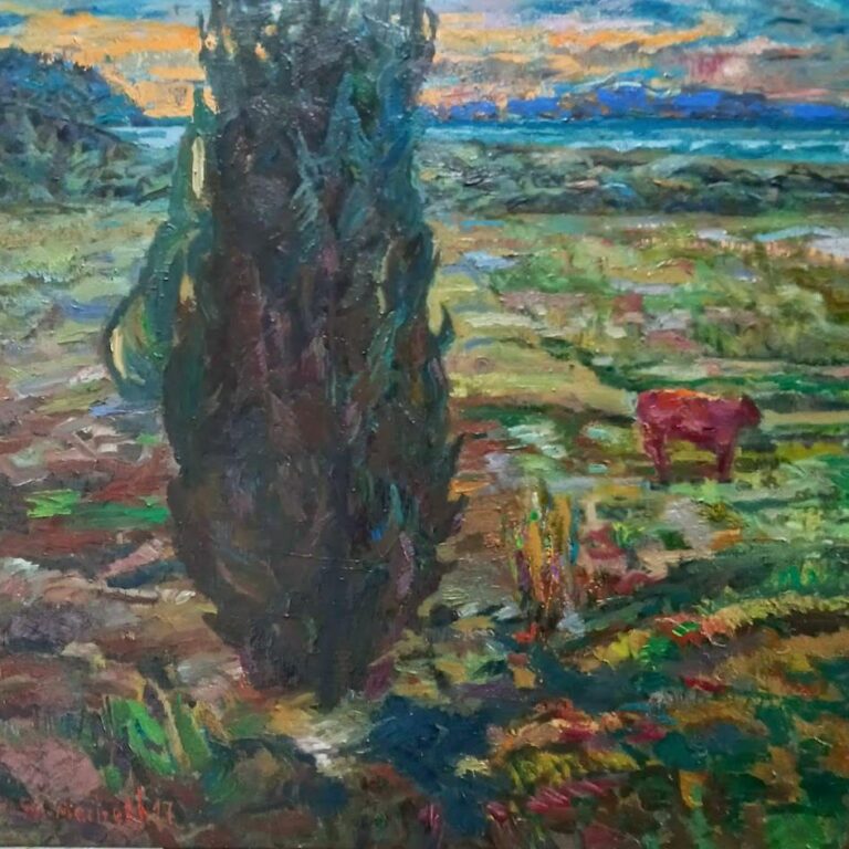 Abenddämmerung mit Lebensbaum un Kuh - Mads Svendsen-Merbeth 