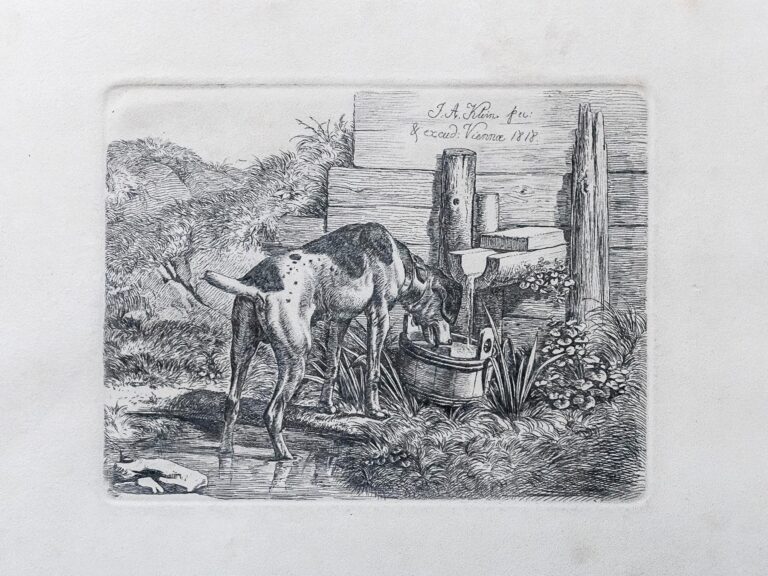 Hund, an einem Brunnen trinkend - Johann Adam Klein 