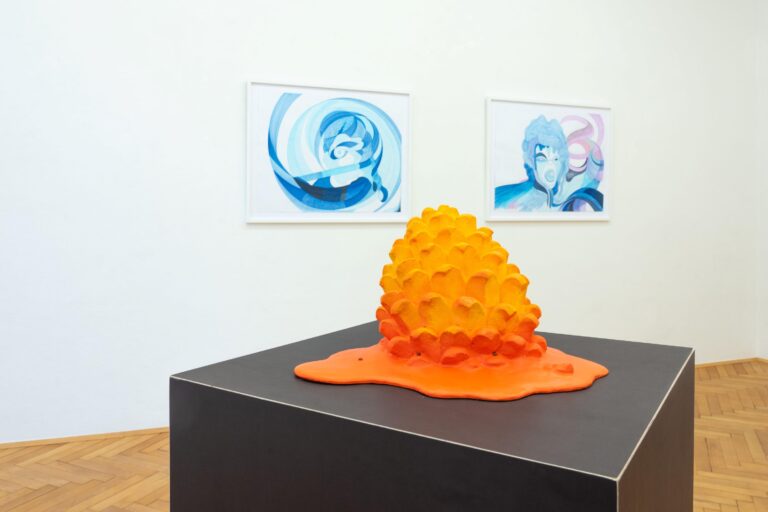 Veronika Hauer – blue and melting (part of GRAZLJUBLJANA) Flute (left on the Wall) ; Conductor melting (right on the wall) ; Cone melting