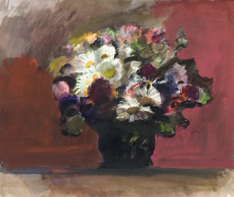 Blumenstrauß vor roter Wand - Harald Metzkes 