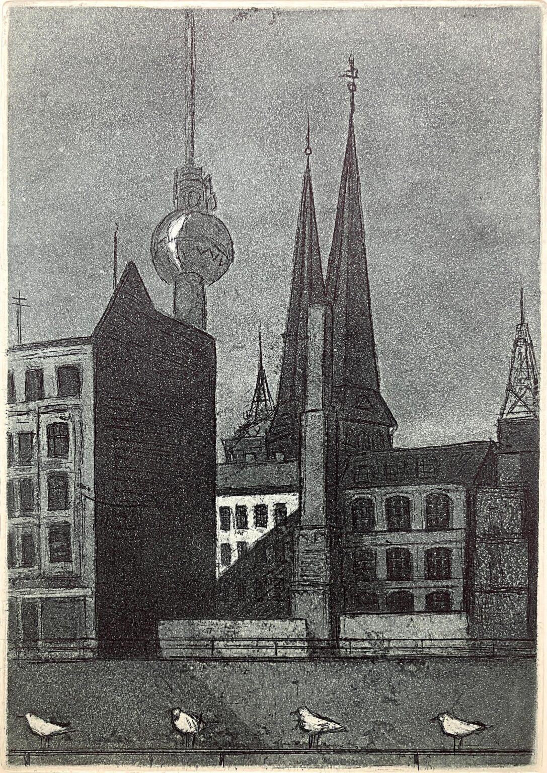 Abendlicht (sp&auml;ter &uuml;berarbeitet als &bdquo;Vor Sonnenuntergang&ldquo;, 1987, Blatt 2 der Folge &bdquo;Steinernes Berlin II&ldquo;) - Manfred Butzmann 