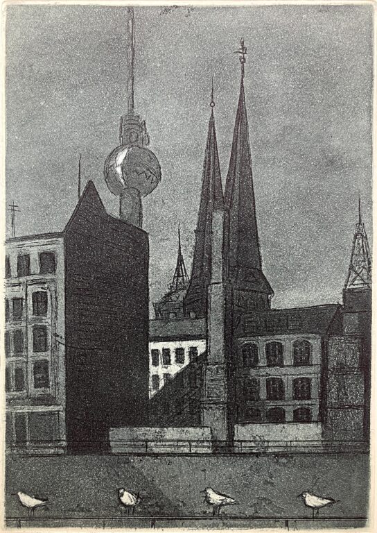 Abendlicht (später überarbeitet als „Vor Sonnenuntergang“, 1987, Blatt 2 der Folge „Steinernes Berlin II“) - Manfred Butzmann 