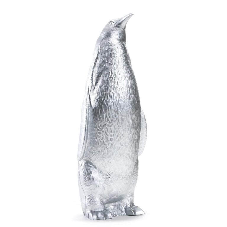 Pinguin, Skulptur II, aufrecht, Schnabel gerade, silber - Ottmar Hörl 