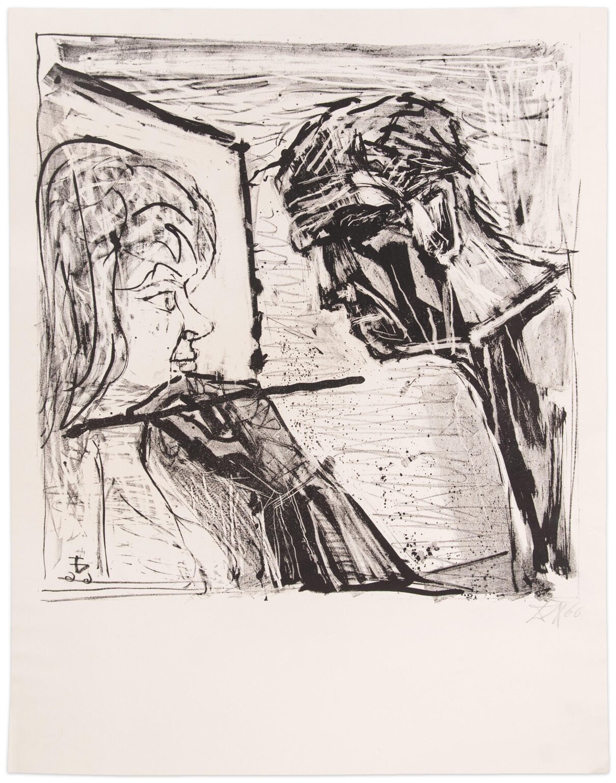 Selbstbildnis im Profil beim Malen (Self-portrait in profile while painting) - Otto Dix 