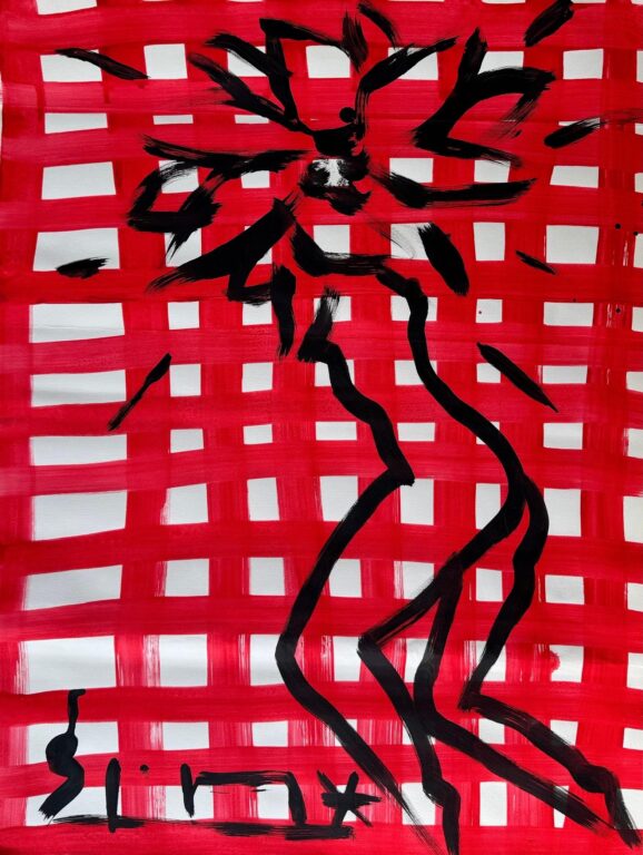 Blütenfrau auf rot kariert - Stefan Szczesny 