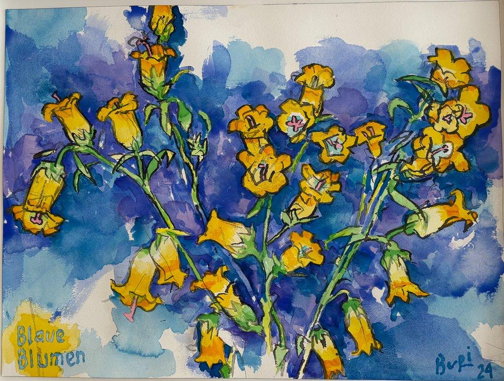 Blaue Blumen auf Gelb - Samuel Buri 