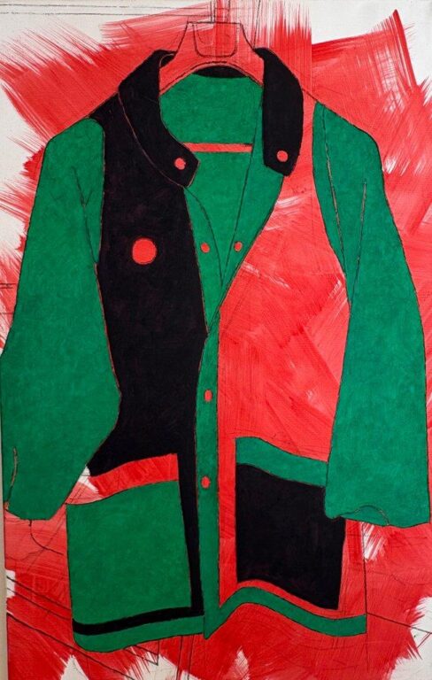 Grün/rote Veste auf Rot - Samuel Buri 