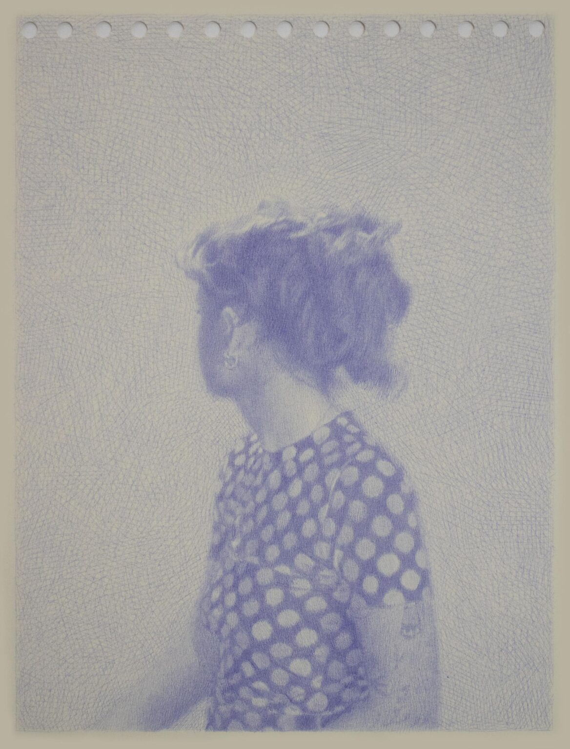 Portrait of Ilana wearing a polka-dot T-shirt, Blue Rave - Robin Wen 