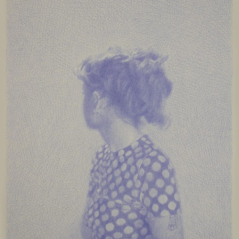 Portrait of Ilana wearing a polka-dot T-shirt, Blue Rave - Robin Wen 
