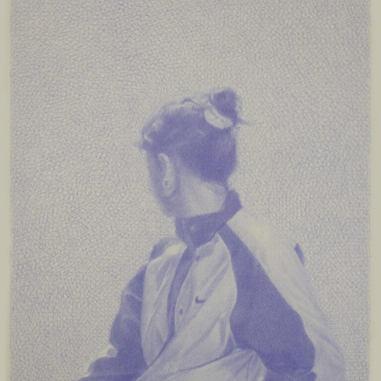 Portrait of Ilana wearing a Nike sweatshirt, Blue Rave - Robin Wen 