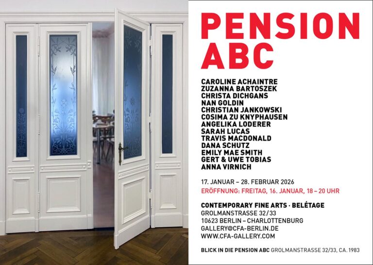 Pension ABC - Angelika Loderer, Anna Virnich, Caroline Achaintre, Christa Dichgans, Christian Jankowski, Cosima zu Knyphausen, Dana Schutz, Emily Mae Smith, Gert & Uwe Tobias, Nan Goldin, Sarah Lucas, Travis MacDonald, Zuzanna Bartoszek 
