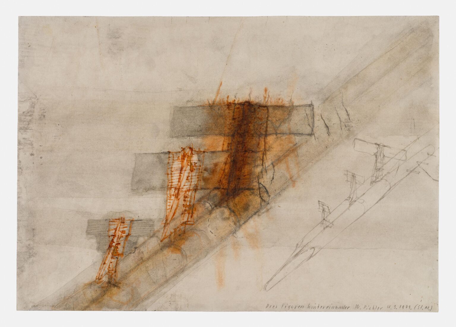 &ldquo;Drei Figuren hintereinander, 10.3.1979&rdquo; - Walter Pichler 