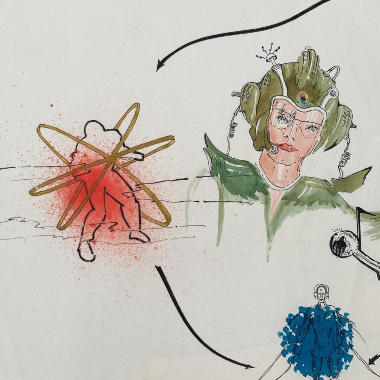 Emil Schult Emil Schult, Original Vorzeichnung für das Radioactivity Album von Kraftwerk.
A 4, 1972. (Ausschnitt, gestempelt).