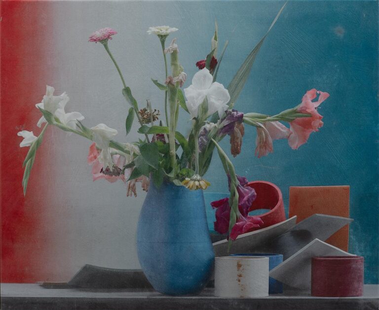 Gladiolen, blaue Vase und Teile - Maurice Ducret 