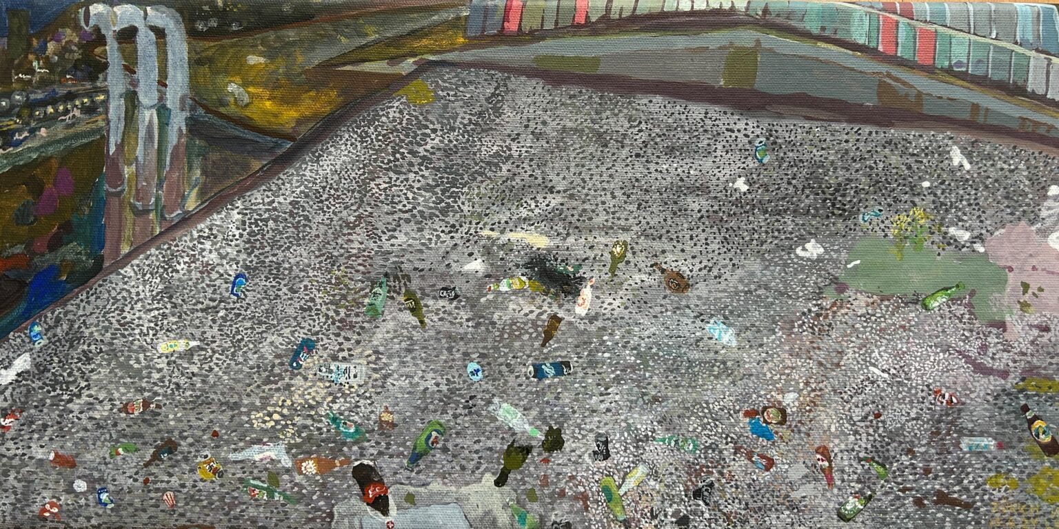 Flaschen von der Brücke aufs Dach runterwerfen (Zürich) - Malerduo Boskovic-Scarth 