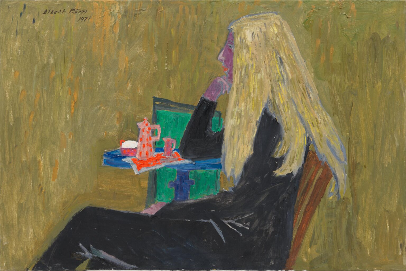 Blondine am Teetisch - Albert R&uuml;egg 