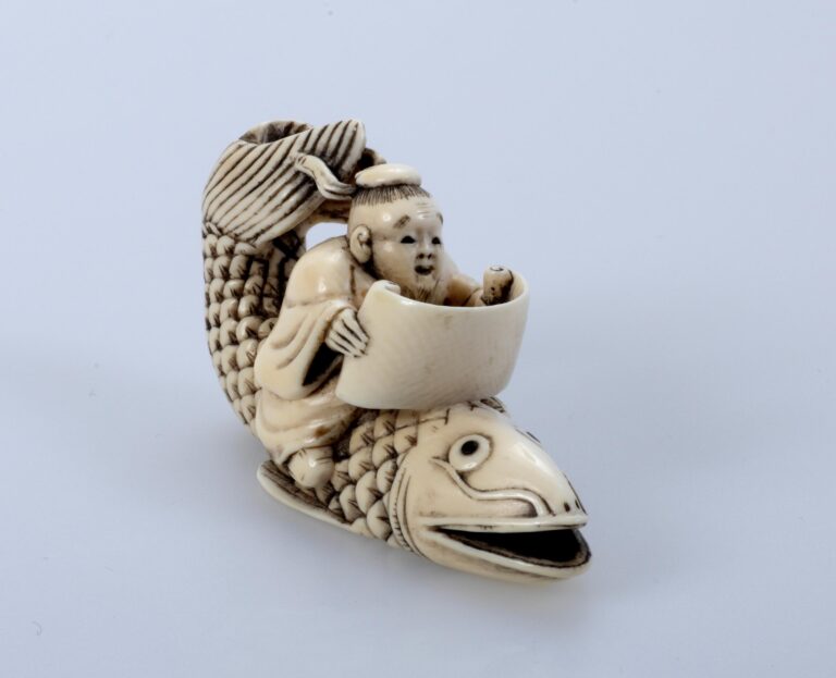Sennin Kinko auf seinem Koi, signiert: Meisai - Netsuke 