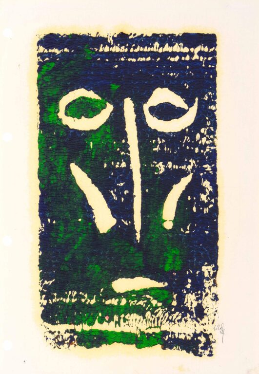 untitled (face green-blue lithographic) - Philippe Saxer 