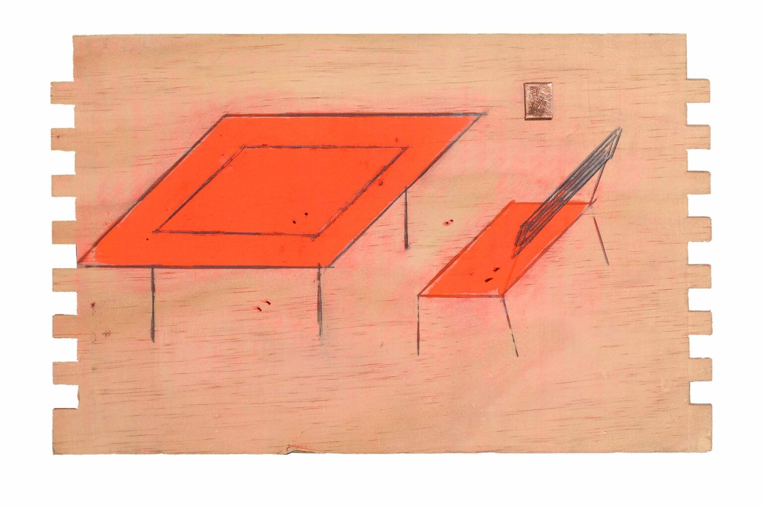 ohne Titel (roter Tisch mit Bank) - Hassan O. (gen. Gassama Ousseynou) 