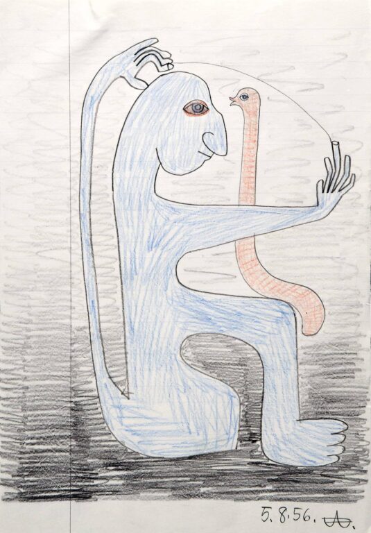 ohne Titel (blaue Figur mit Wurm) 