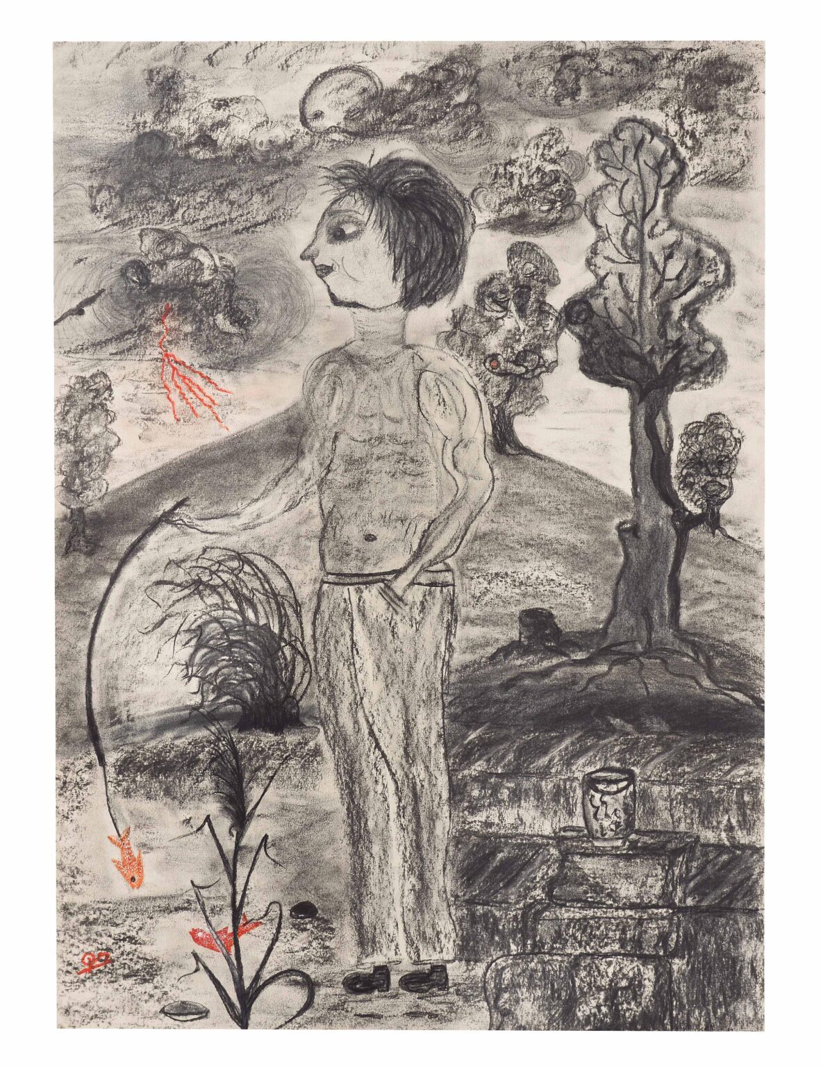 meditation while fishin (man in front of hill) - Gudrun Meier 