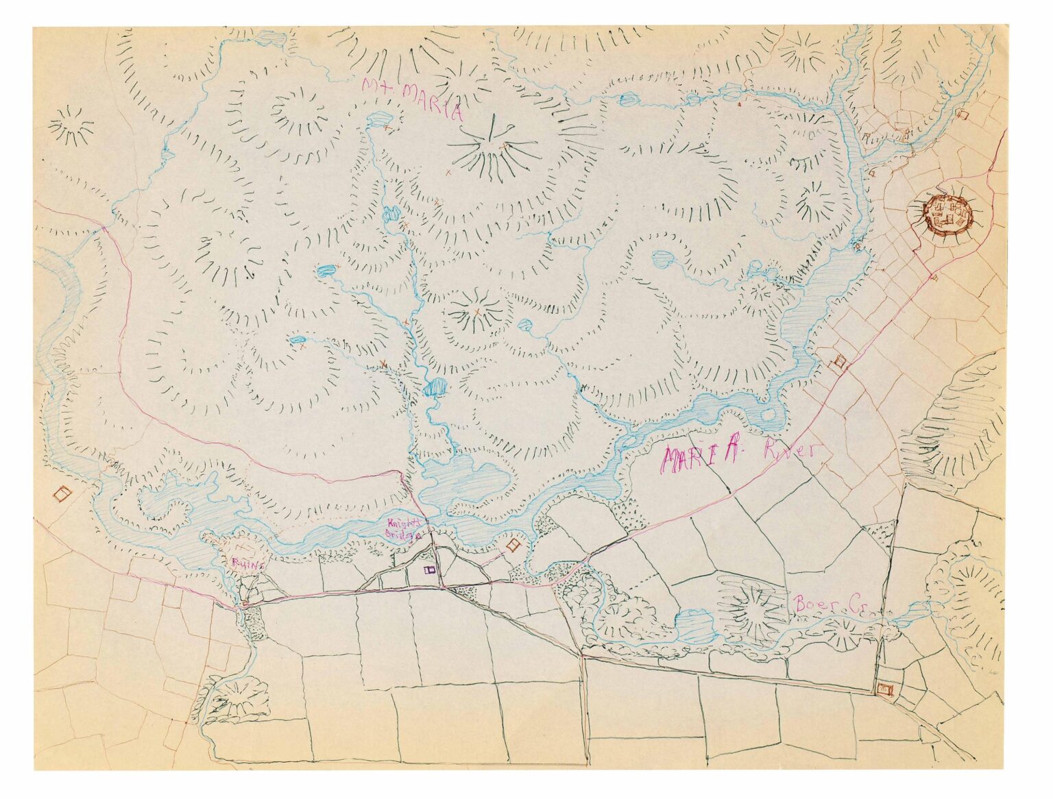 ohne Titel (recto: farbige Landschaft mit Fluss / verso: Felder mit Fluss) - Warren A. Van Ess 