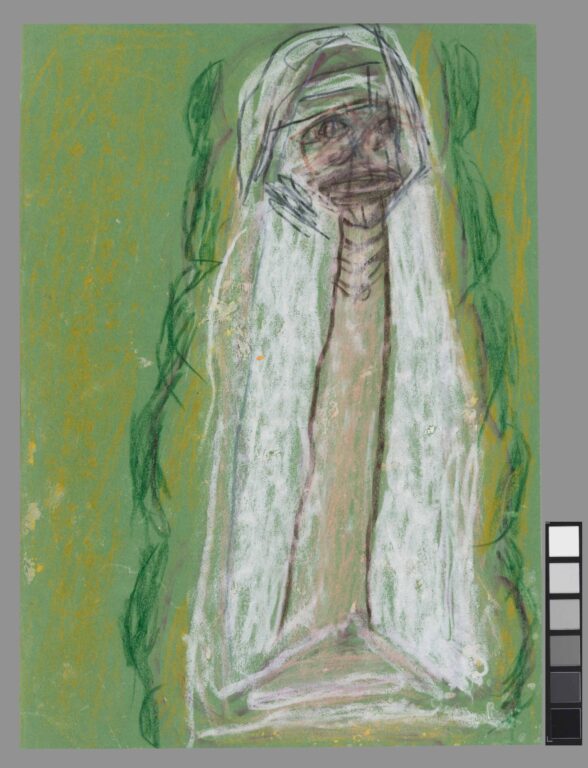 ohne Titel  (Schutzmantel Madonna grün) - Hedy Huser 