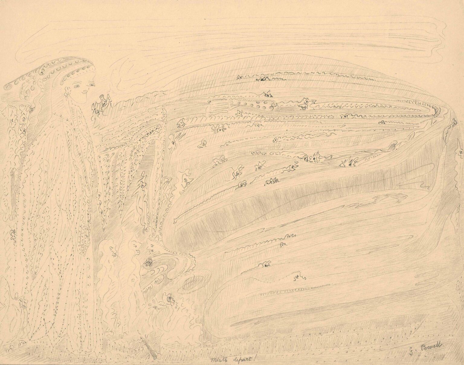 ohne Titel (Frau vor Landschaft) - Gwenydd Powell 