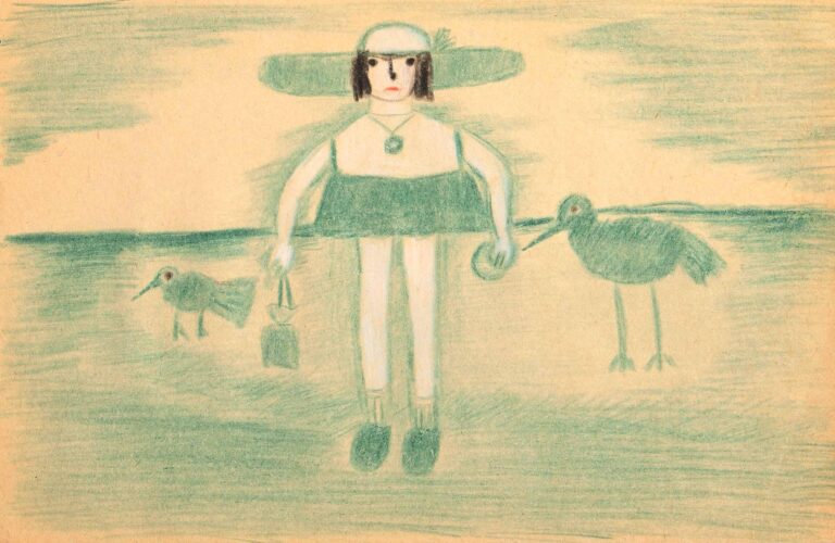 untitled (green women with two birds) 