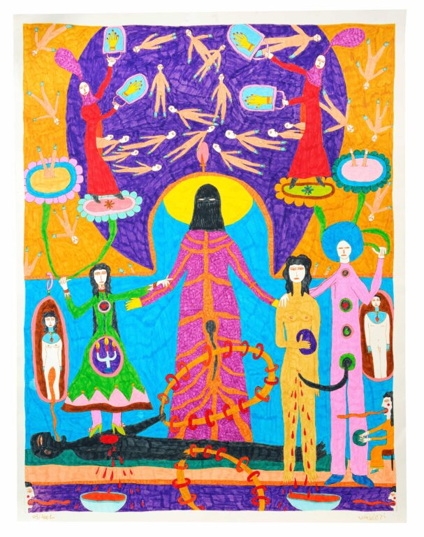 ohne Titel (farbige Figur mit Maske) - Marilena Pelosi 