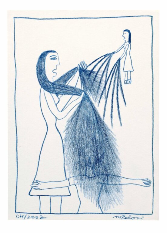 ohne Titel (blaue Frau mit langen Haaren) - Marilena Pelosi 