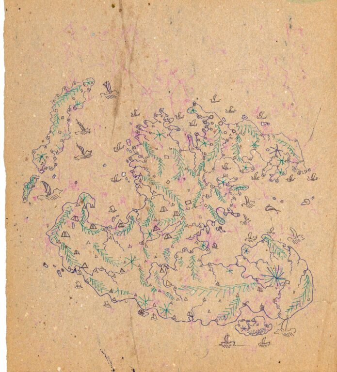 untitled (recto: colorful landscape with firs / verso pink landscape scratched) - Warren A. Van Ess 